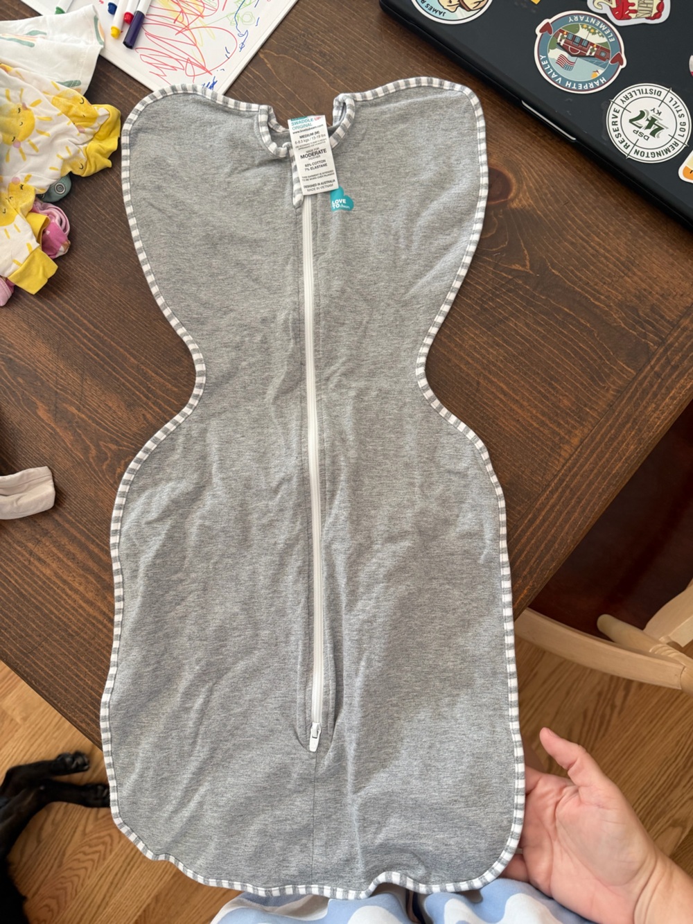 Love to Dream Gray Swaddle Sleep Sack with Striped Trim
